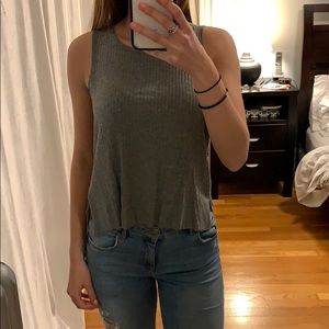 Gray tank top with cut sleeve look